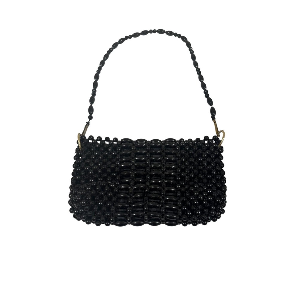 Chunky Black Beaded Vintage Handbag Made in Hong Kong - Picture 2 of 6